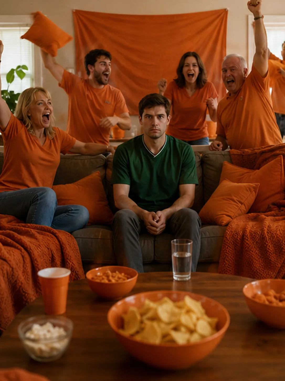 Enemy intel: Watch one drive from a rival fan's couch. Survive. Document. Bright daytime scene.