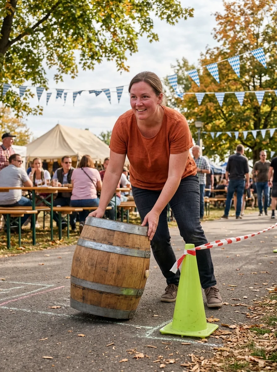 Keg roll rally. Roll a barrel or cooler around an outdoor cone course against the clock. Fastest driver wins bragging rights.