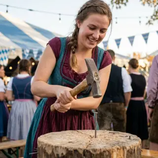 Hammerschlagen. Drive a nail flush into a timber or stump using only the narrow wedge side of the hammer. Sparks or shame.
