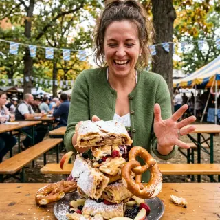 Strudel architecture. Build a dessert tower stacking strudel, pretzels, and fruit until it defies gravity. Capture the collapse.