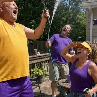 Fight song: Sing it, hum it, or fake it on video. Bright daytime scene.
