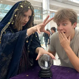 Deliver a Prophecy. As an oracle or seer, deliver an ominous improvised prophecy to a stranger.