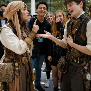 Duel of Wits. Challenge a stranger to an in-character battle of insults, riddles, or a rap duel.