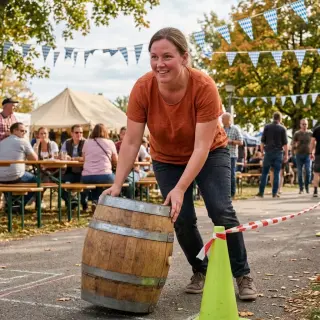 Keg roll rally. Roll a barrel or cooler around an outdoor cone course against the clock. Fastest driver wins bragging rights.